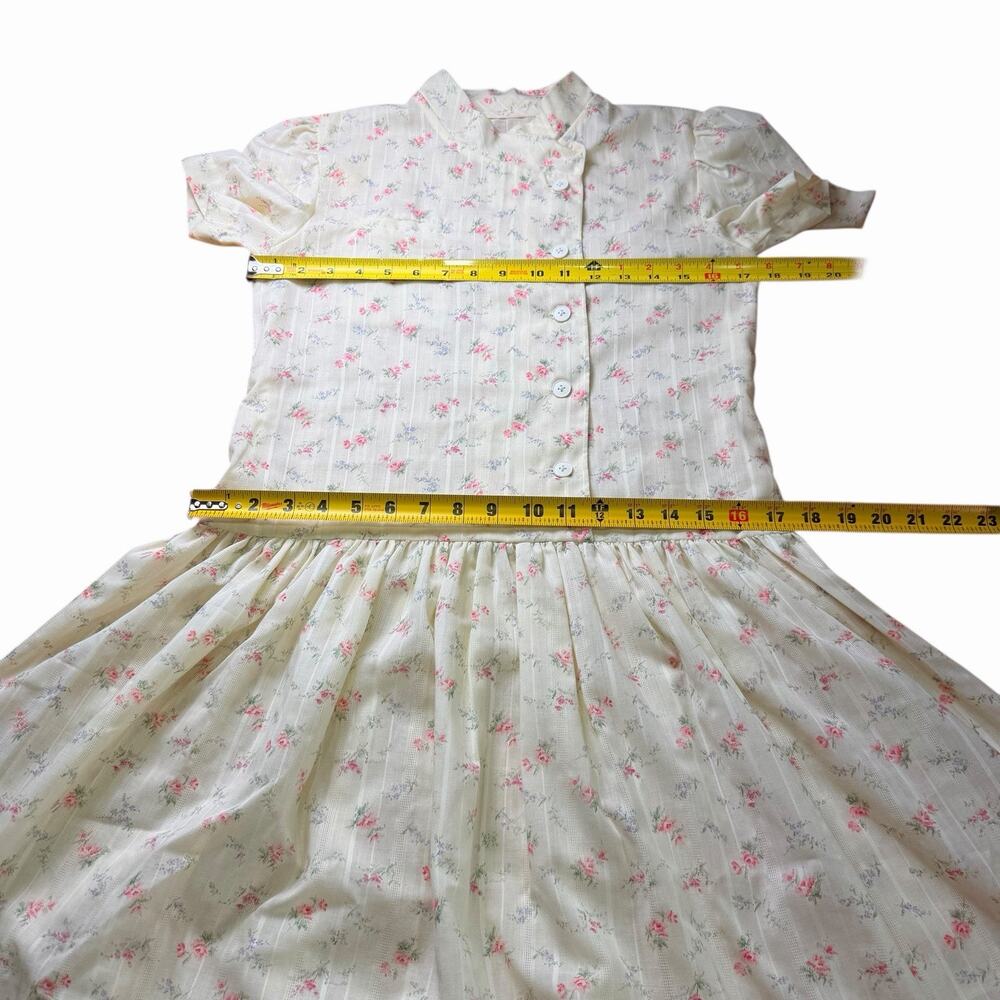 Vtg 80s Midi Dress Floral Puff Sleeves S Cottagecore Retro Feminine Schoolgirl - Picture 8 of 10